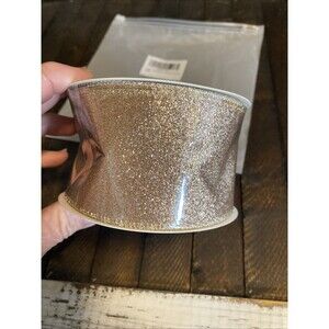 Glitter Rose Gold Wired Ribbon 2.5 In X 10 Yards Ribbon With Metallic Edge Gift